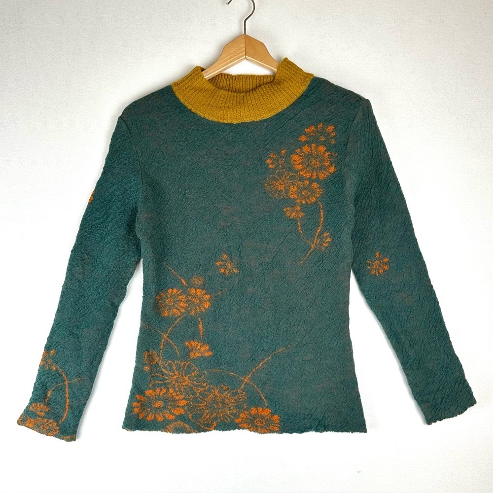 Butapana Floral Sweater‎ Mock Colorblock Made in Japan